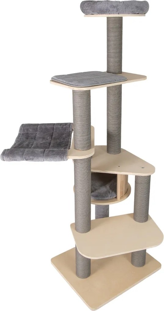 Arranhador para gatos de 197 cm acolchoado, casa postes para arranhar, tapetes e rede para interior cinza