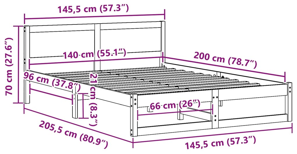 Estrutura de Cama Marrom Encerado Madeira 140 x 200 cm Simples