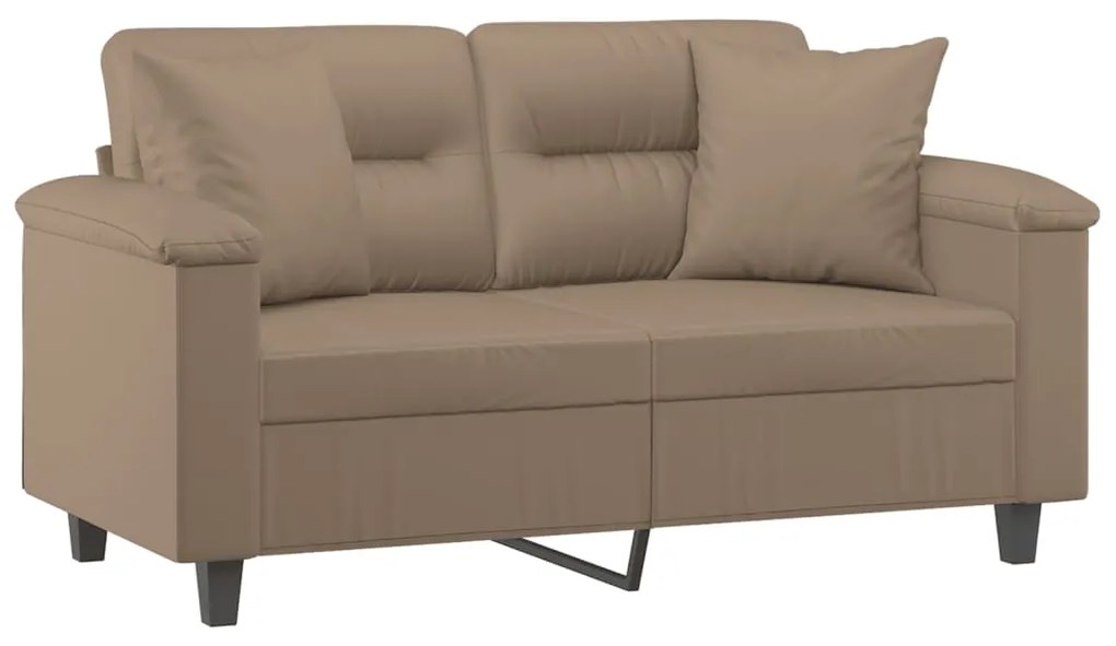 Sofá 2 lugares + almofadas 120 cm couro artificial cappuccino