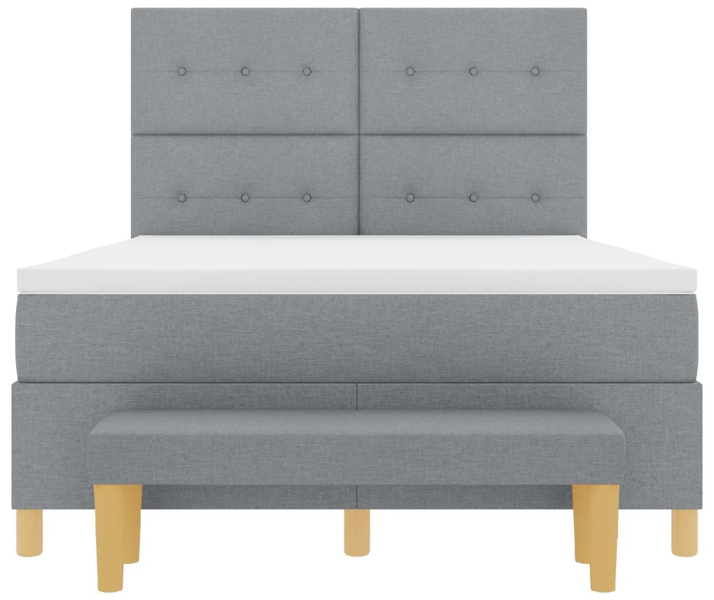 Cama Box Spring vidaXL com Colchão e Banco Cinza Claro 140x190 cm Teci