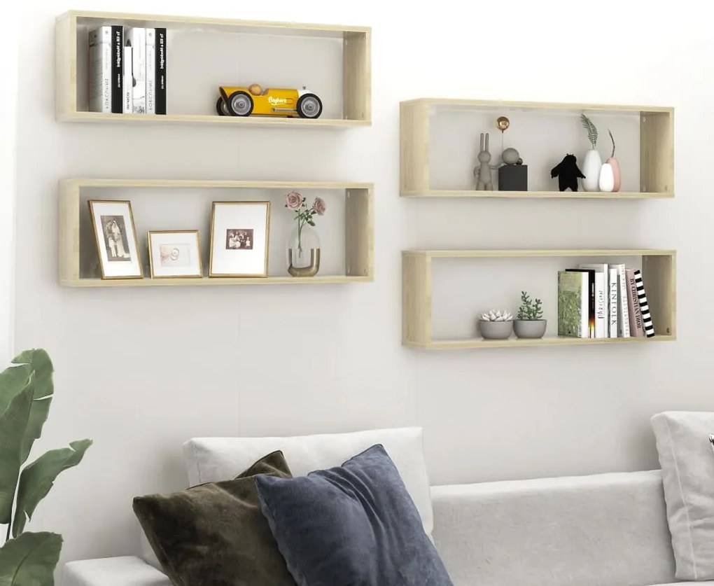 vidaXL Estantes parede cúbicas 4pcs deriv. madeira 80x15x26,5cm sonoma