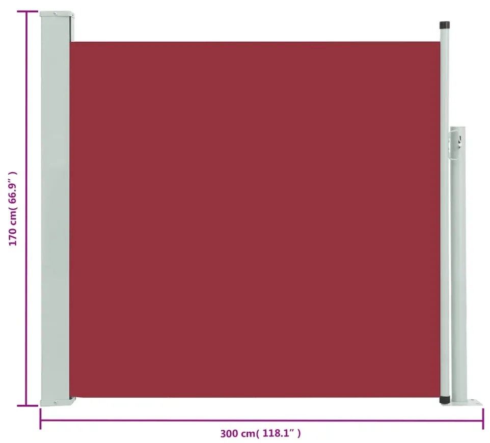 Toldo lateral retrátil para pátio 170x300 cm vermelho