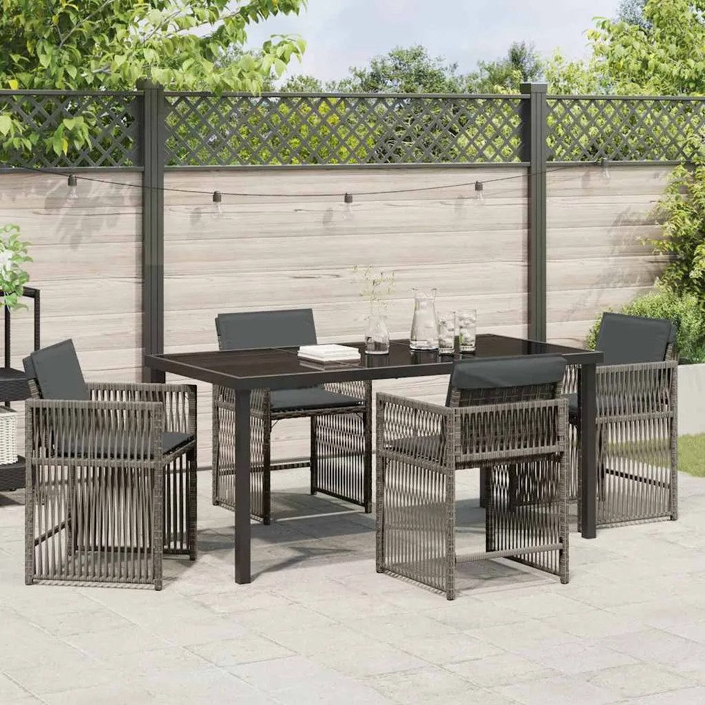 Conjunto de Jantar de Jardim de 5 Peças com Almofadas Cinza em Rattan