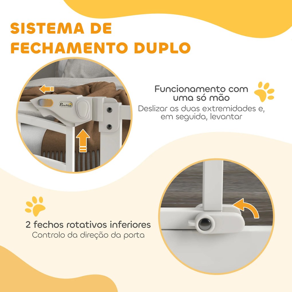 Barreira de Segurança para Cães 74-100 cm com Extensão Montagem a Pressão e Duplo Bloqueio para Porta Escada Branco