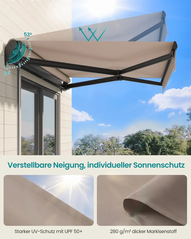 Toldo varanda de braço articulado 300 x 250 cm (C x L) com manivela para uma proteção solar fiável, castanho