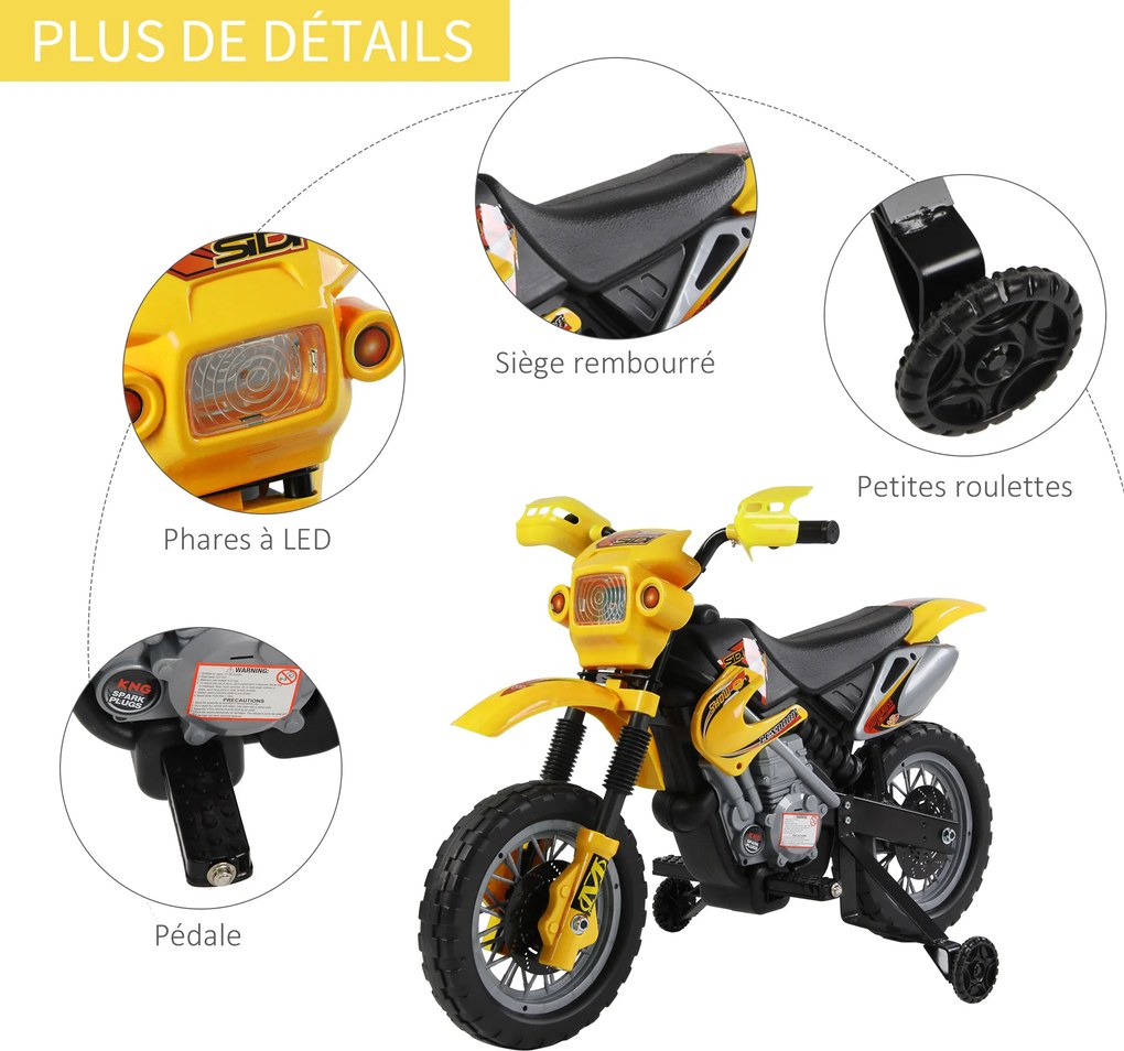 Moto elétrica para crianças, moto de cross para crianças com bateria de 6 V, faróis, músicas e rodas de apoio, dos 3 aos 6 anos, capacidade de carga d