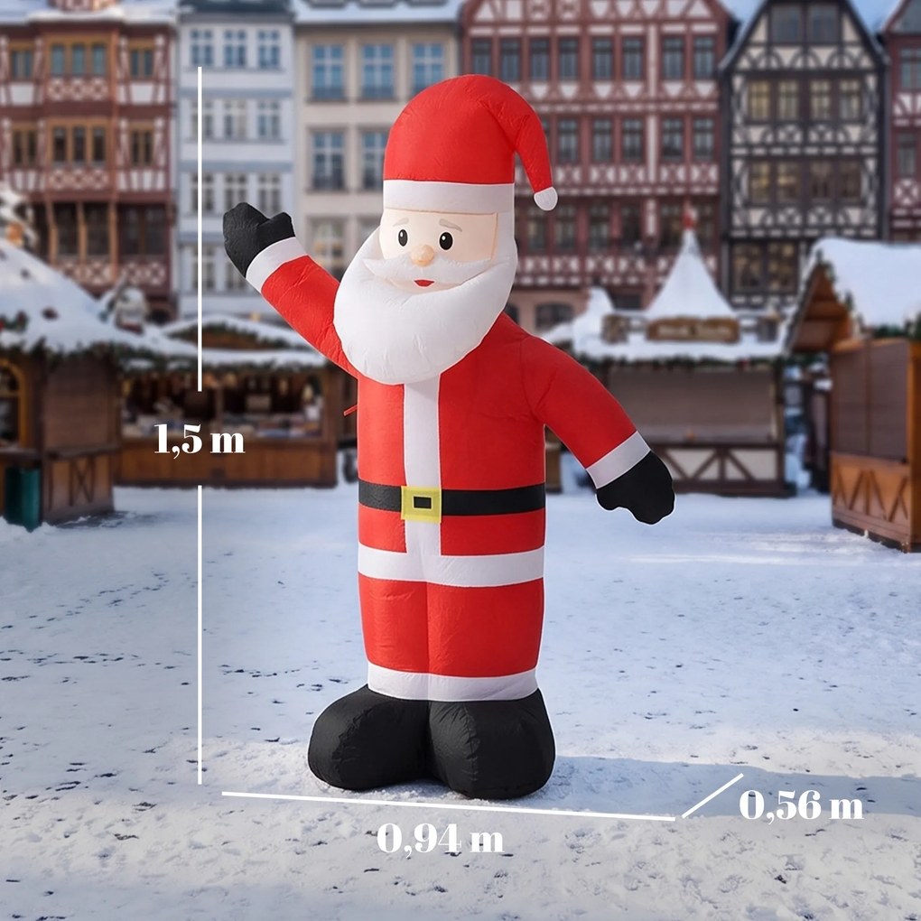 Pai Natal Insuflável de Natal 150 cm com Acabamento Aveludado e Saco de Arrumação, Decoração de Exterior