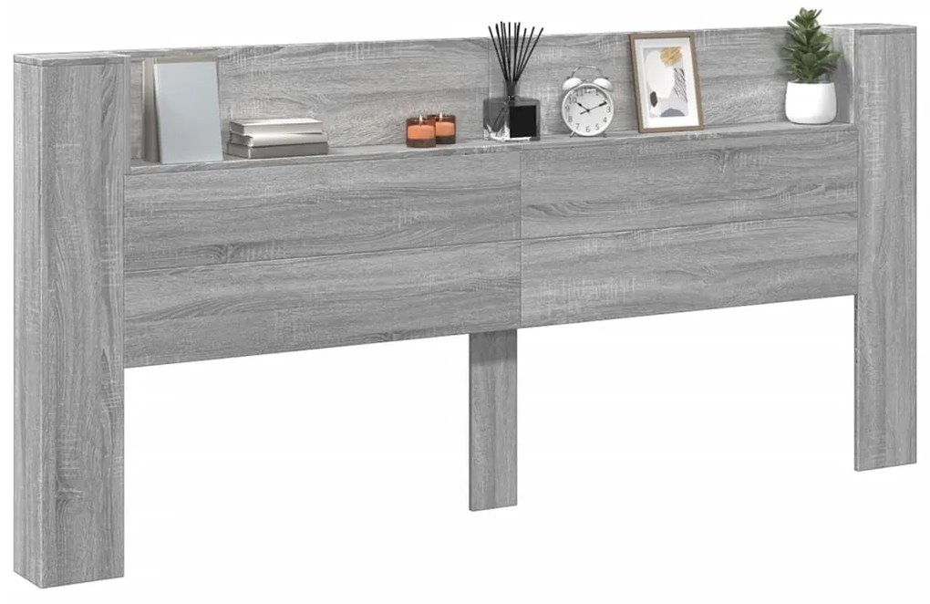 Armário de cabeceira c/ luzes LED 220x16,5x103,5cm cinza sonoma