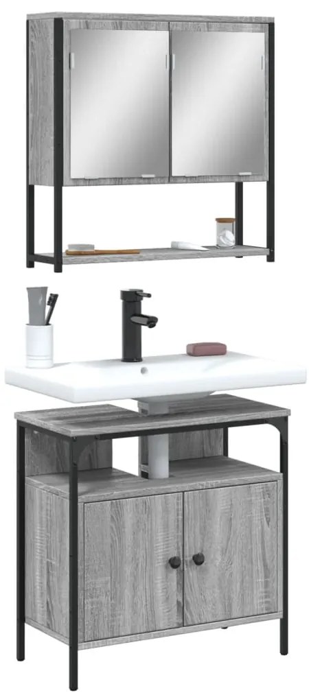 2 pcs conjunto móveis WC derivados de madeira sonoma cinza