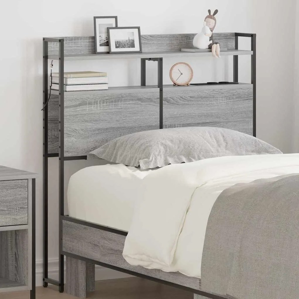 vidaXL Cabeceira de armazenamento com prateleira Sonoma cinzento 80 cm