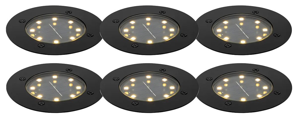 Conjunto de 6 focos de jardim pretos com LED IP65 solar - Terry Moderno