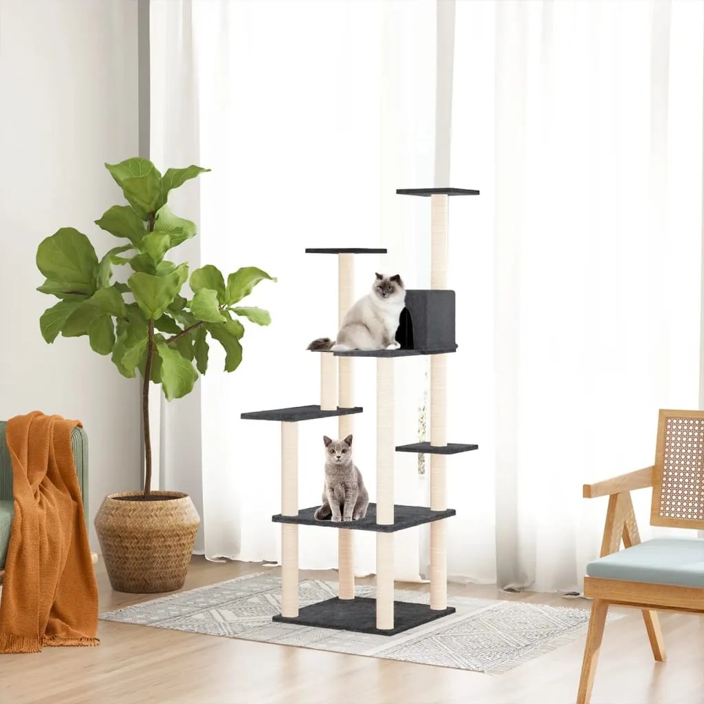 vidaXL Árvore p/ gatos c/ postes arranhadores sisal 153cm cinza-escuro