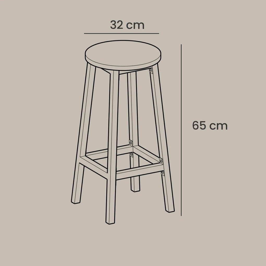 Conjunto 2 Bancos altos bar com estrutura em aço 32 x 65 cm (Ø x A) Castanho vintage-preto