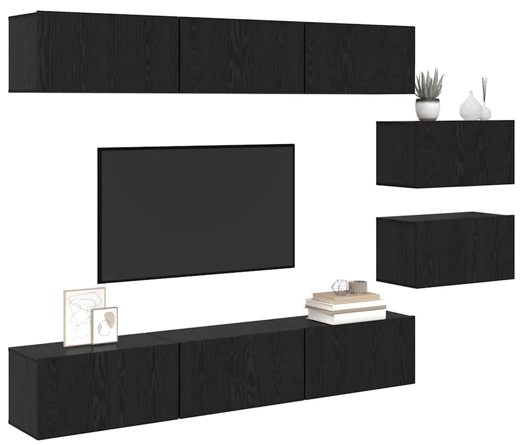 Conjunto de móvel de TV 8 pcs Carvalho preto 60 x 30 x 30.5 cm