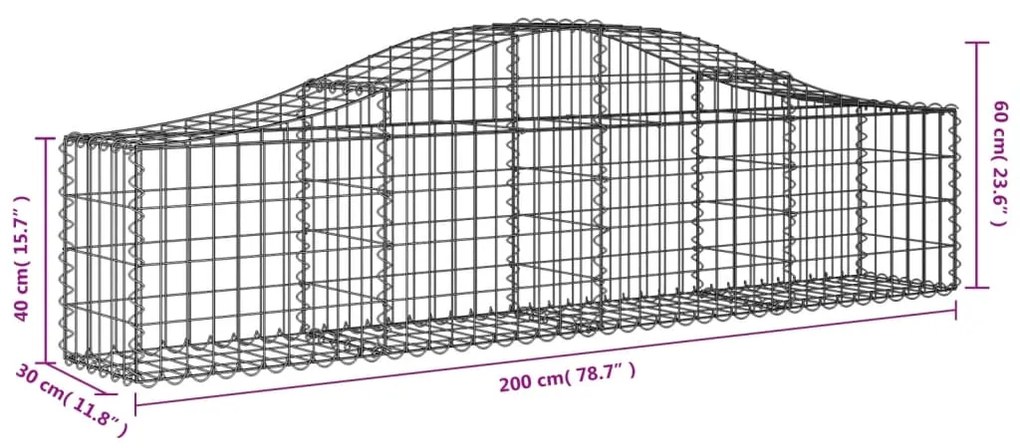 Cestos gabião arqueados 6 pcs 200x30x40/60 cm ferro galvanizado