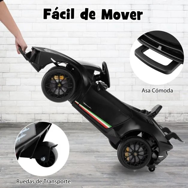 Carro Elétrico Lamborghini Licenciado para Crianças 12V com Controlo Remoto Luzes LED Música Buzina Arranque Suave Preto