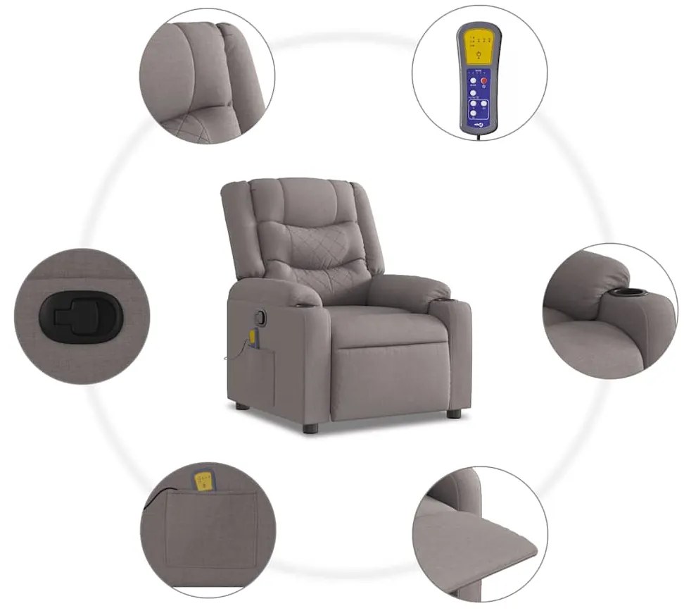 Poltrona de massagens reclinável tecido cinzento-acastanhado