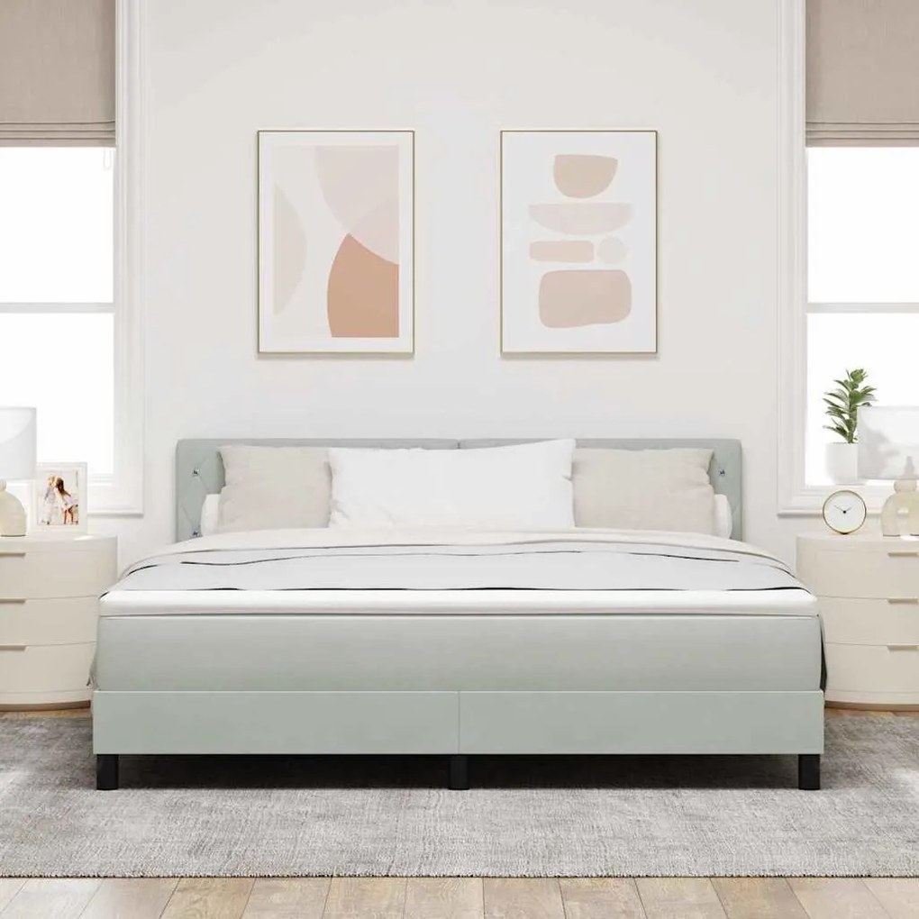 Cama Box Spring vidaXL com Colchão e Luz LED Cinzento Claro 180x200 cm