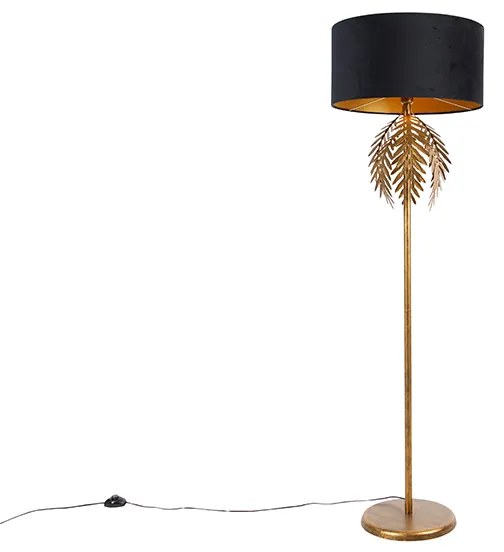 Candeeiro de pé dourado 145 cm com abajur em veludo preto 50 cm - Botanica