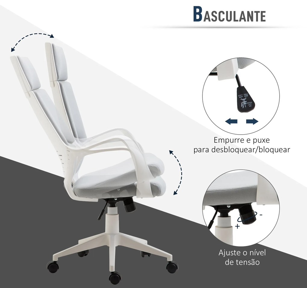 Cadeira de Escritório Giratória de Malha com Função de Inclinação Altura Ajustável e Encosto Alto 63x63x117-127 cm Cinza