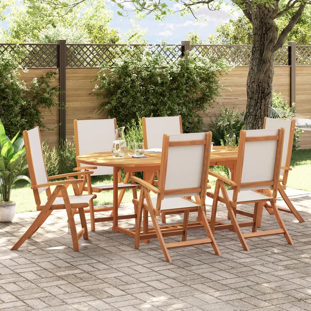 7 pcs conjunto de jantar para jardim acácia maciça e textilene