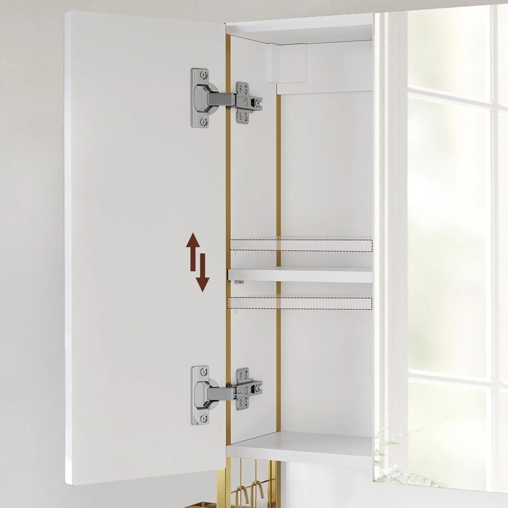 Armário de espelho com iluminação casa de banho de parede 70 x 14,5 x 70 cm branco-dourado