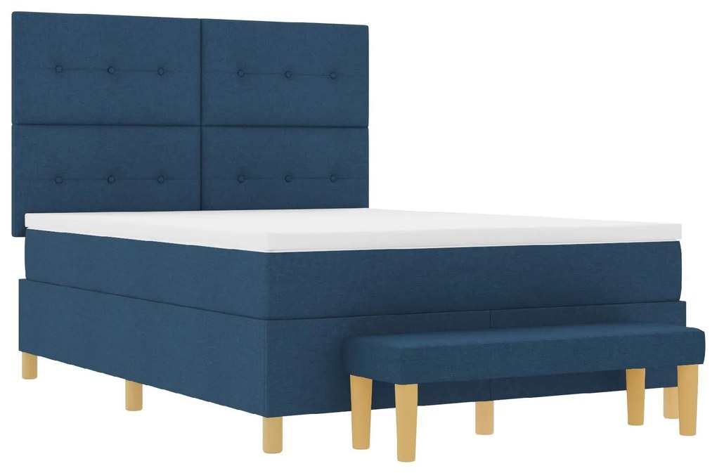 Cama Box Spring vidaXL com Colchão e Banco Azul 140x190 cm Tecido