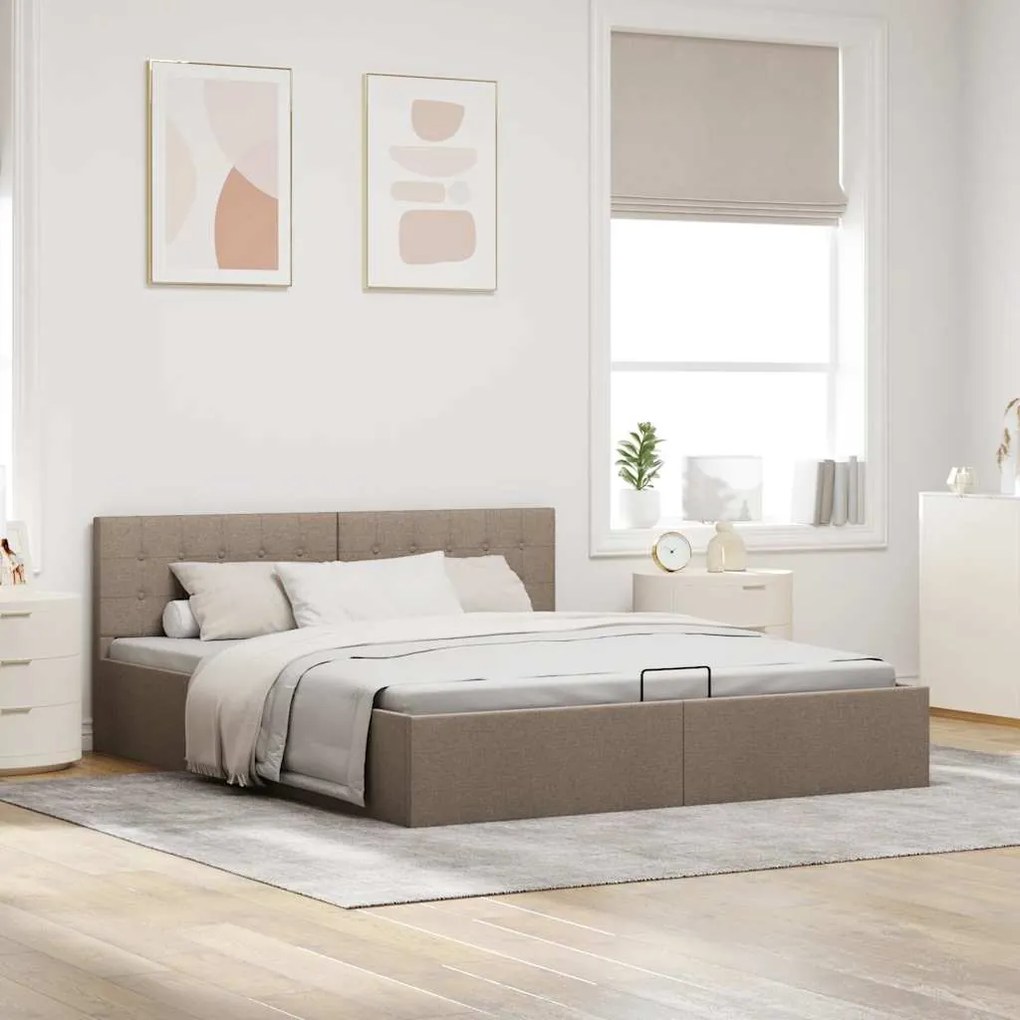 Cama Hidráulica Karen com Arrumação - 180x200cm - Em Tecido Cinza-Acas