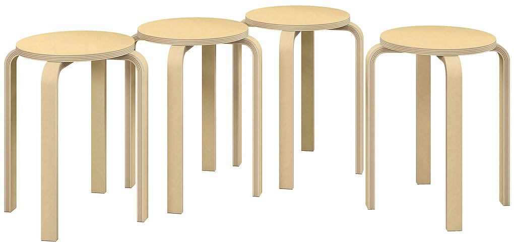 HOMCOM Bancos de Madeira Conjunto de 4 Bancos de Madeira Bancos Modernos Redondos Carga 120 kg Ø40x45 cm Madeira | Aosom Portugal