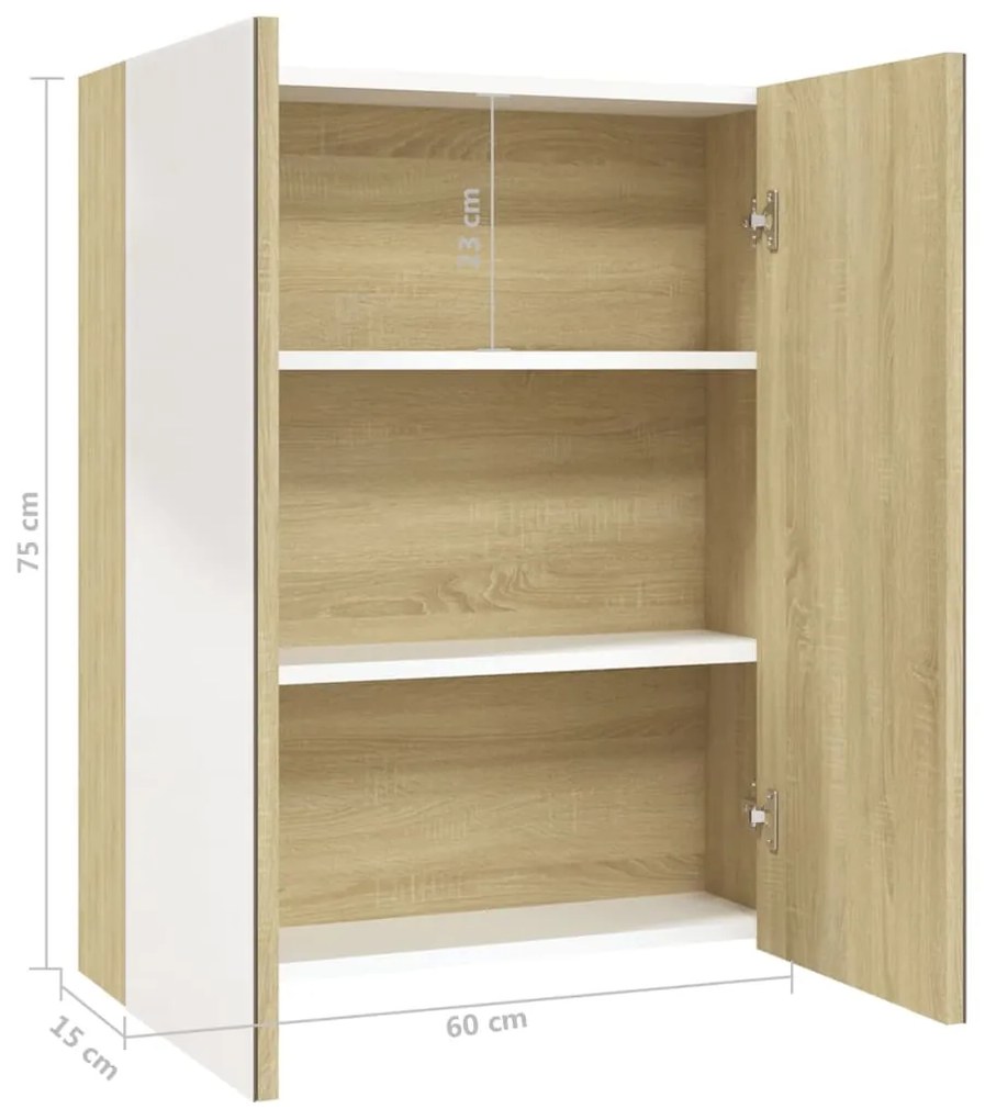 Armário espelhado p/ casa banho 60x15x75 cm MDF branco/carvalho