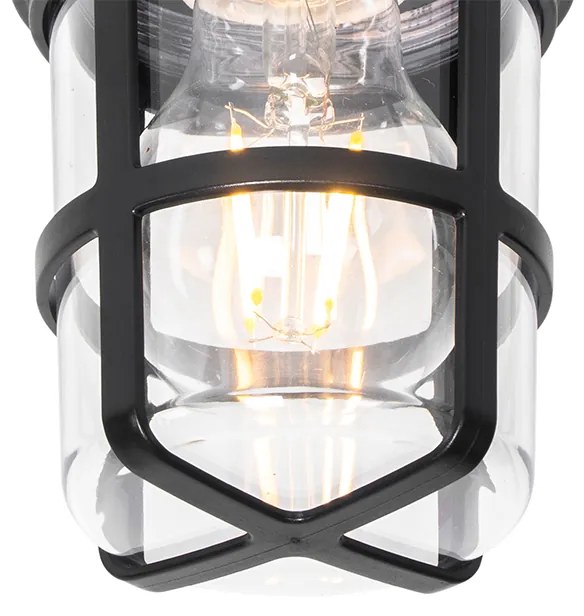 Candeeiro de teto e parede preto com cúpula transparente IP54 - Kiki Moderno