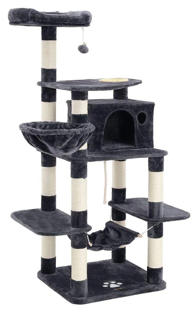 Árvore para gatos FEANDREA, torre de brinquedo 164 cm, cinza esfumaçado PCT99G