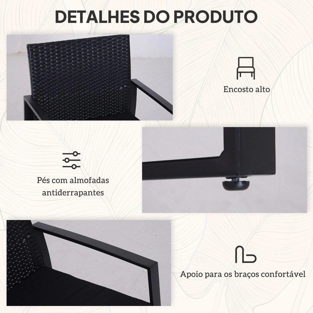 Conjunto de Móveis de Jardim de Vime 3 Peças com 1 Mesa 42,5x40x39 cm
