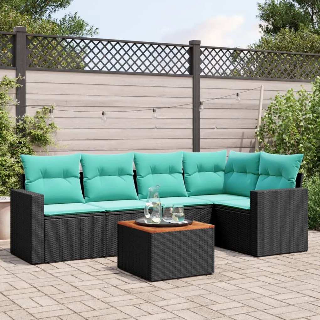 vidaXL 6 pcs conjunto de sofás p/ jardim c/ almofadões vime PE preto