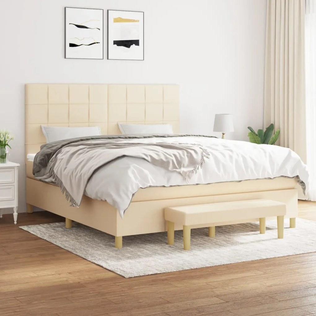 vidaXL Cama com molas/colchão 180x200 cm tecido cor creme
