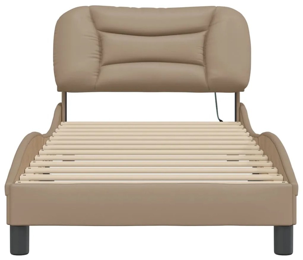 Estrutura de cama c/ luzes LED 80x200cm couro artif. cappuccino