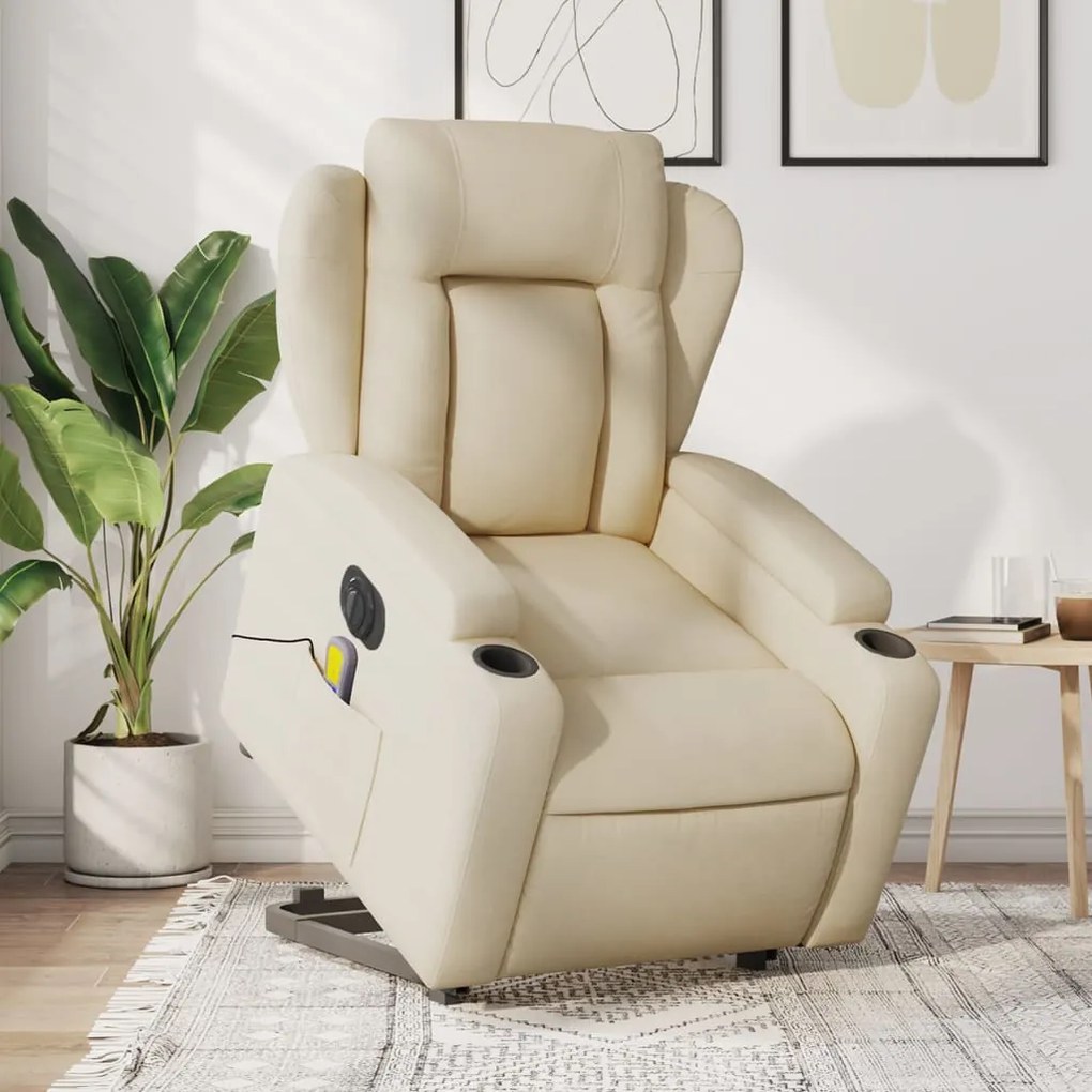 vidaXL Poltrona elétrica elevatória massagens tecido creme