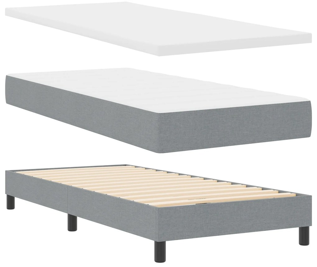 Cama Box Spring com Colchão Cinza Claro 100x200 cm Tecido