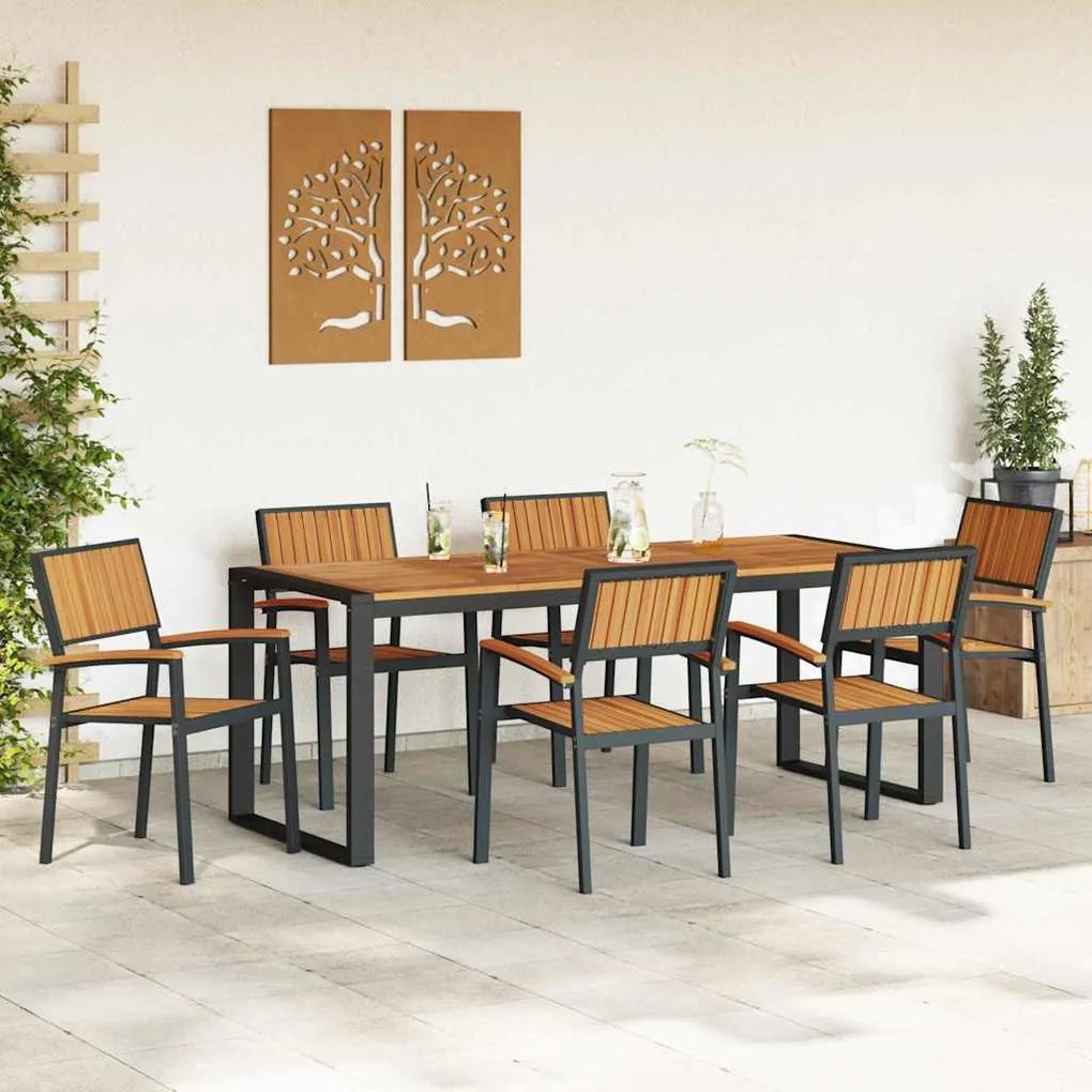 Conjunto de Jantar para Jardim de 7 Peças em Madeira Sólida de Acácia