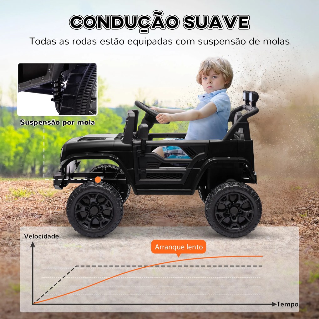 Carro Elétrico para Crianças Carro Elétrico Infantil UTV 12V com Velocidade Ajustável USB e Faróis  95x62,5x65 cm Preto