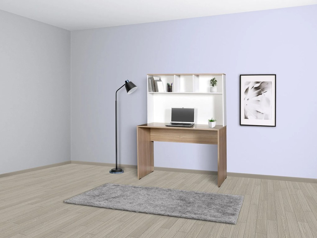 Secretária "Turvis" com Estante - 110 x 149 x 52 cm - Carvalho e Branc