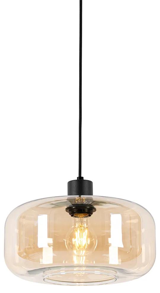 Art deco hanglamp zwart met amber glas - Bizle Art Deco