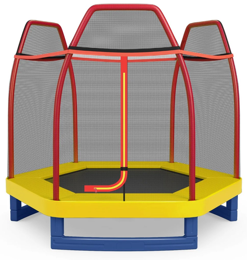 Trampolim para crianças 223 cm com rede de segurança Estrutura de aço Capacidade de carga 150 kg Trampolim para interior e exterior Laranja