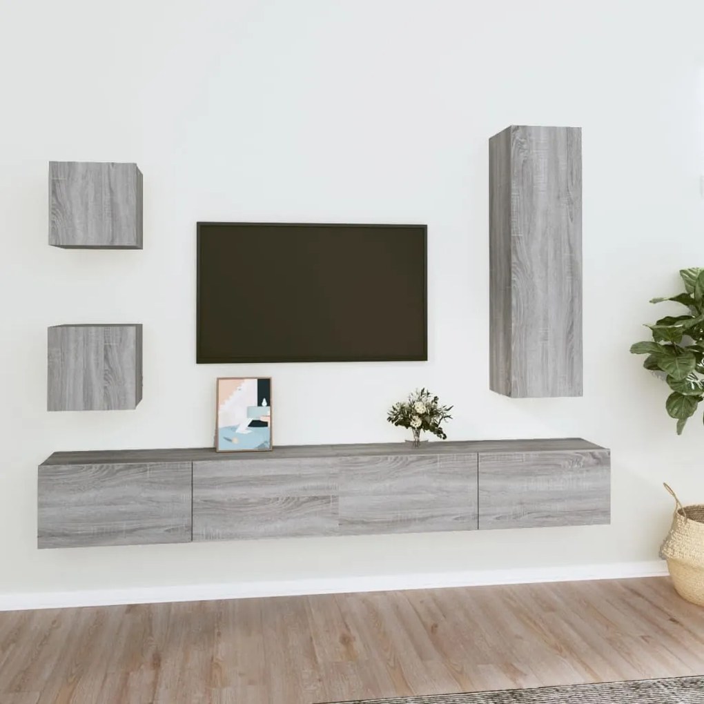 vidaXL Conjunto móveis de TV 5 pcs madeira processada sonoma cinza