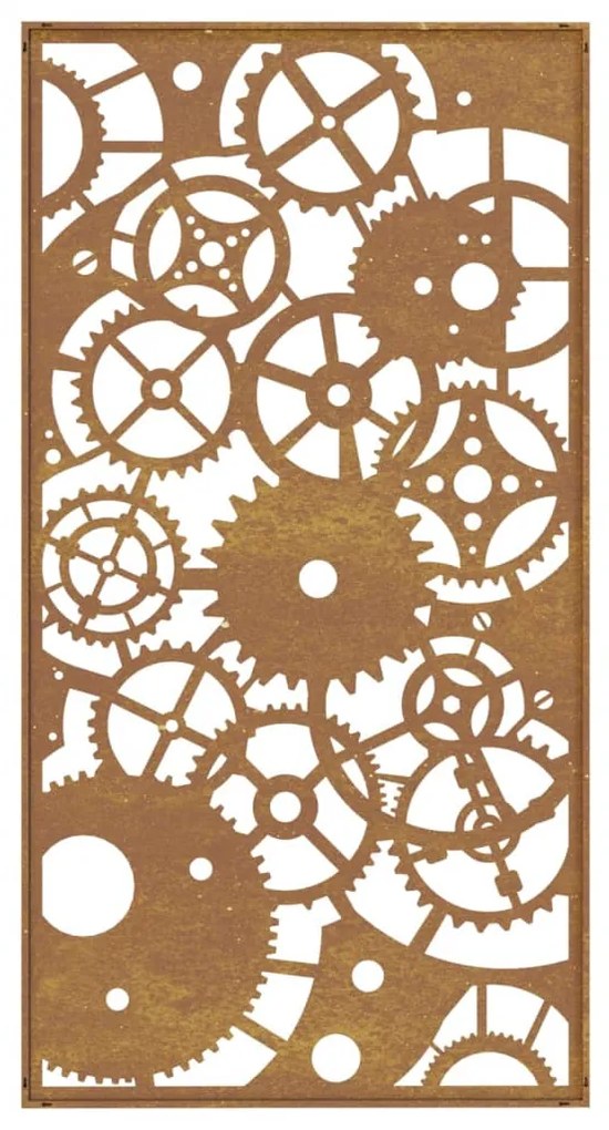 Decoração p/ muro jardim 105x55cm aço corten design engrenagens