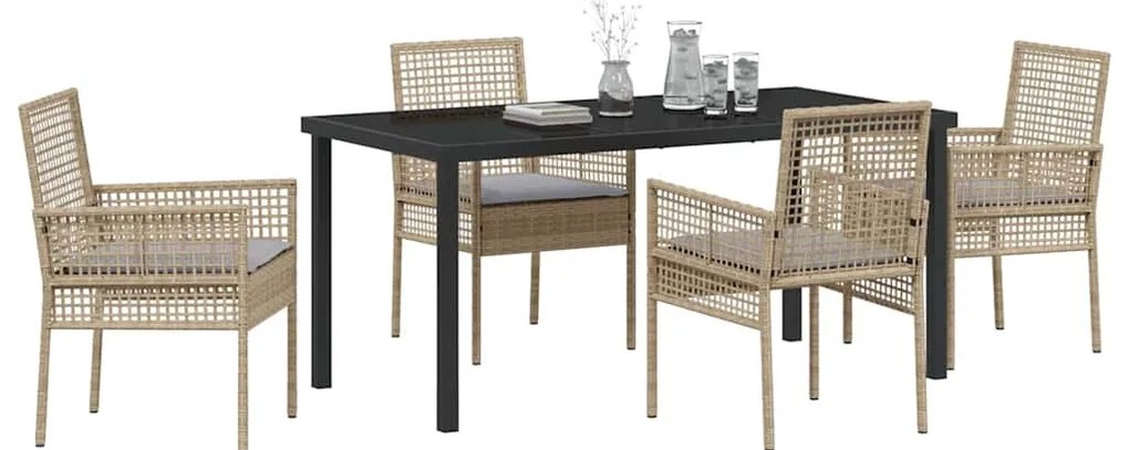 Conjunto de Jantar de Jardim com Almofadas Bege Rattan Polímero