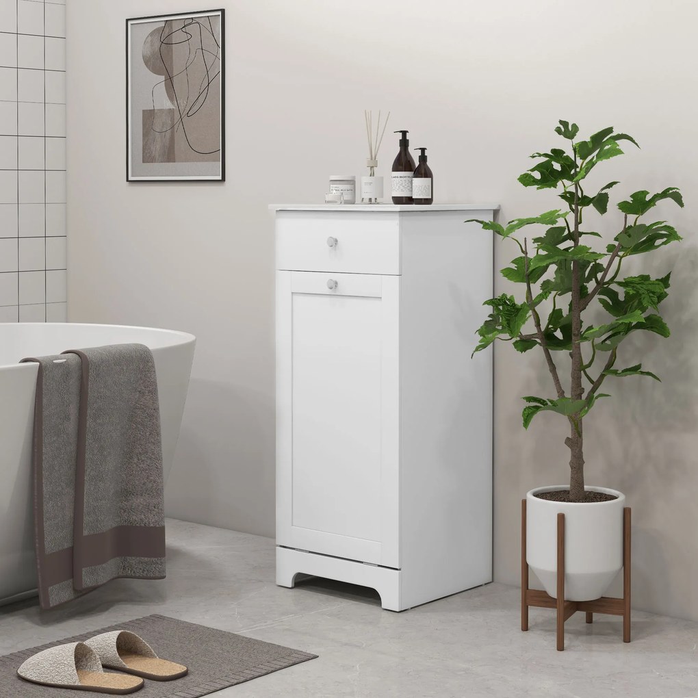 Móvel de casa de banho com cesto para roupa suja  40 x 40 x 90,5 cm, móvel de arrumação com gaveta  branco