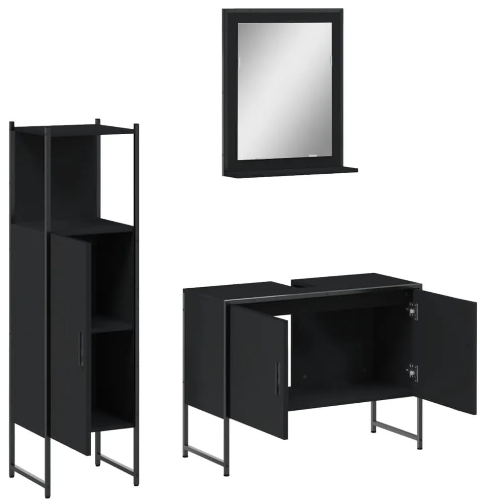 3 pcs conjunto móveis casa de banho derivados de madeira preto