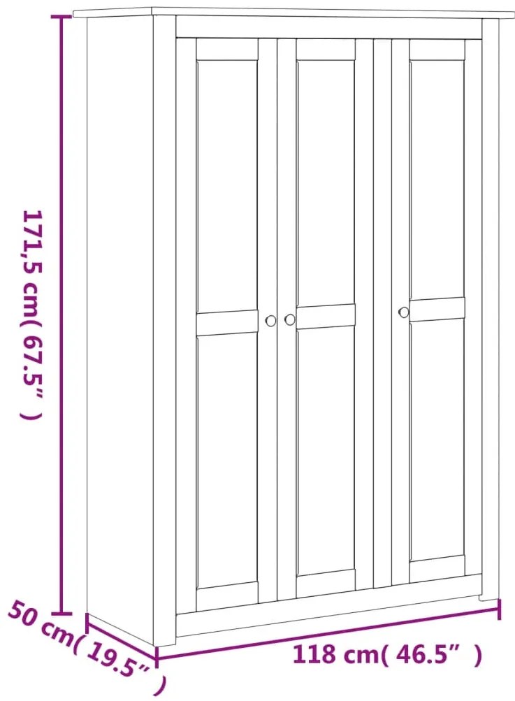 Roupeiro com 3 portas 118x50x171,5 cm pinho Panamá