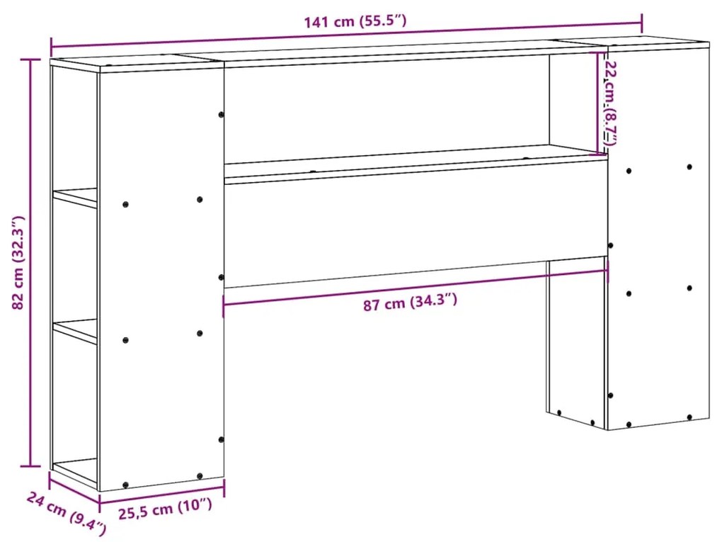 Cabeceira com arrumação 135 cm pinho maciço castanho-mel